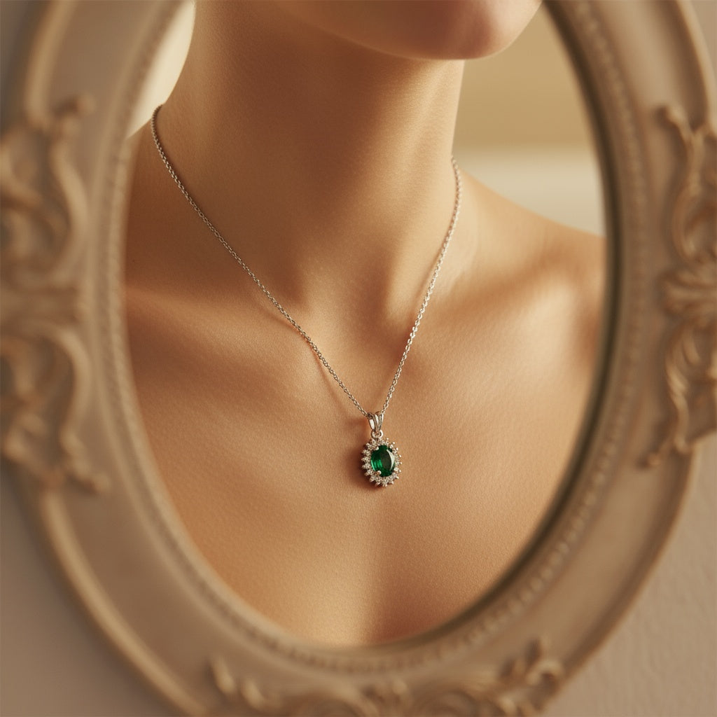 0,57 Karat Pırlantalı Zümrüt Kolye