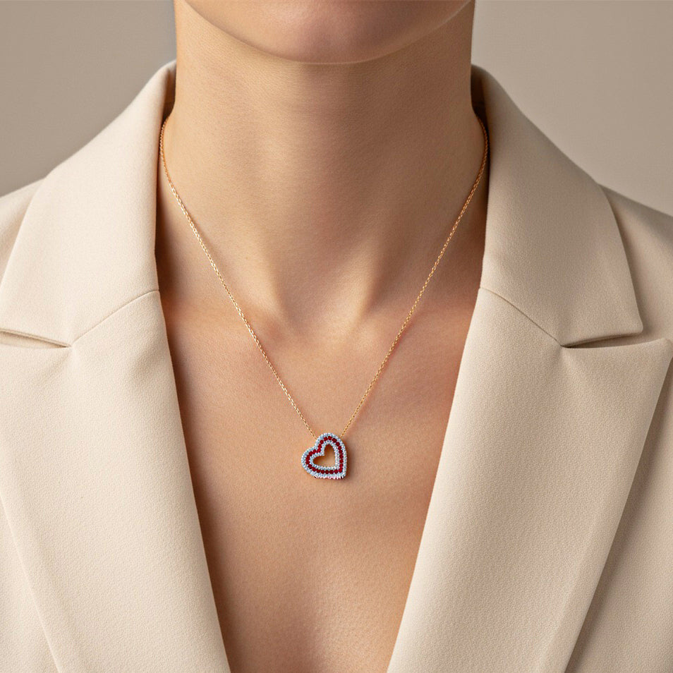 0,69 Karat Pırlantalı Yakut Kalp Kolye