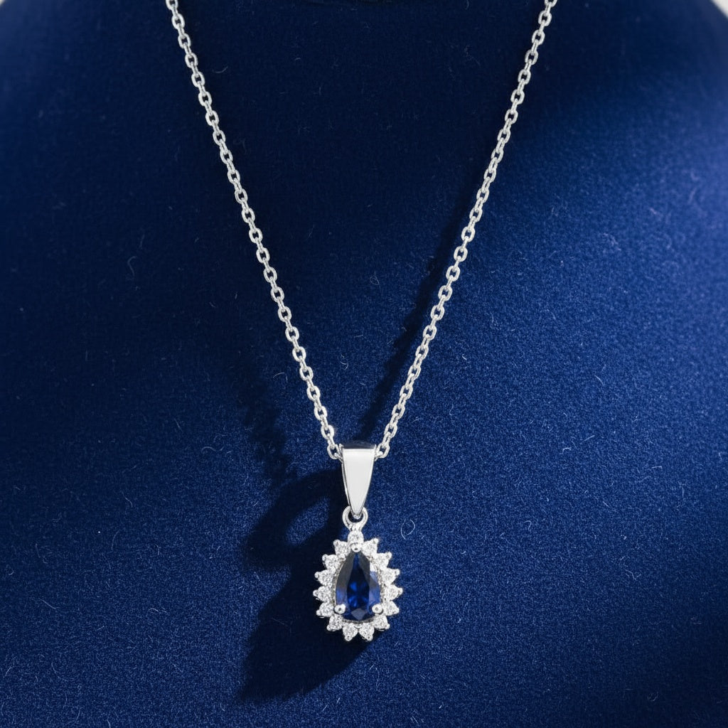 0,41 Karat Pırlantalı Safir Kolye