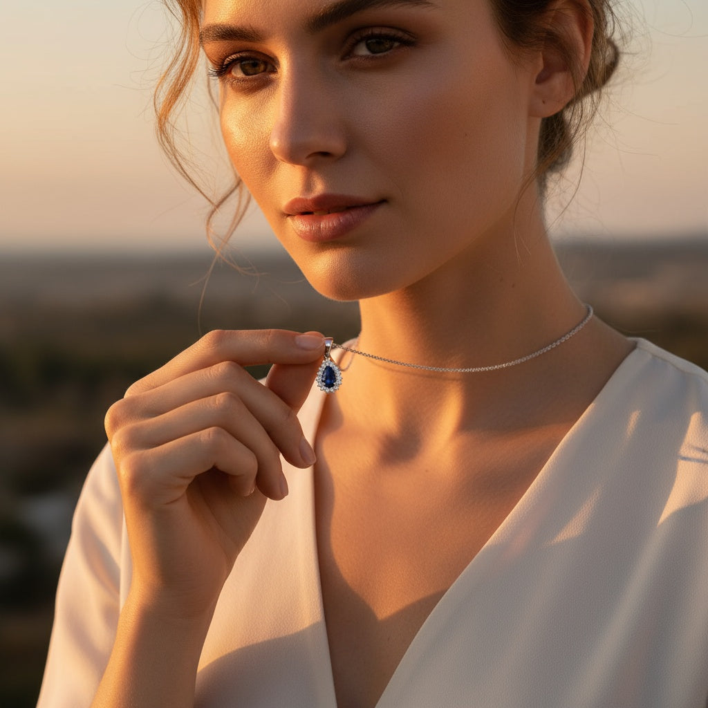 0,41 Karat Pırlantalı Safir Kolye