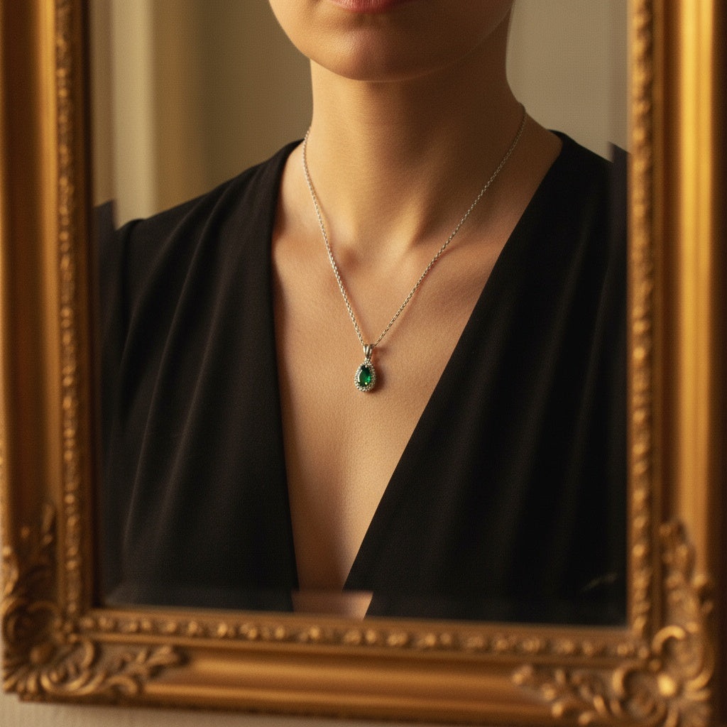 0,30 Karat Pırlantalı Zümrüt Kolye