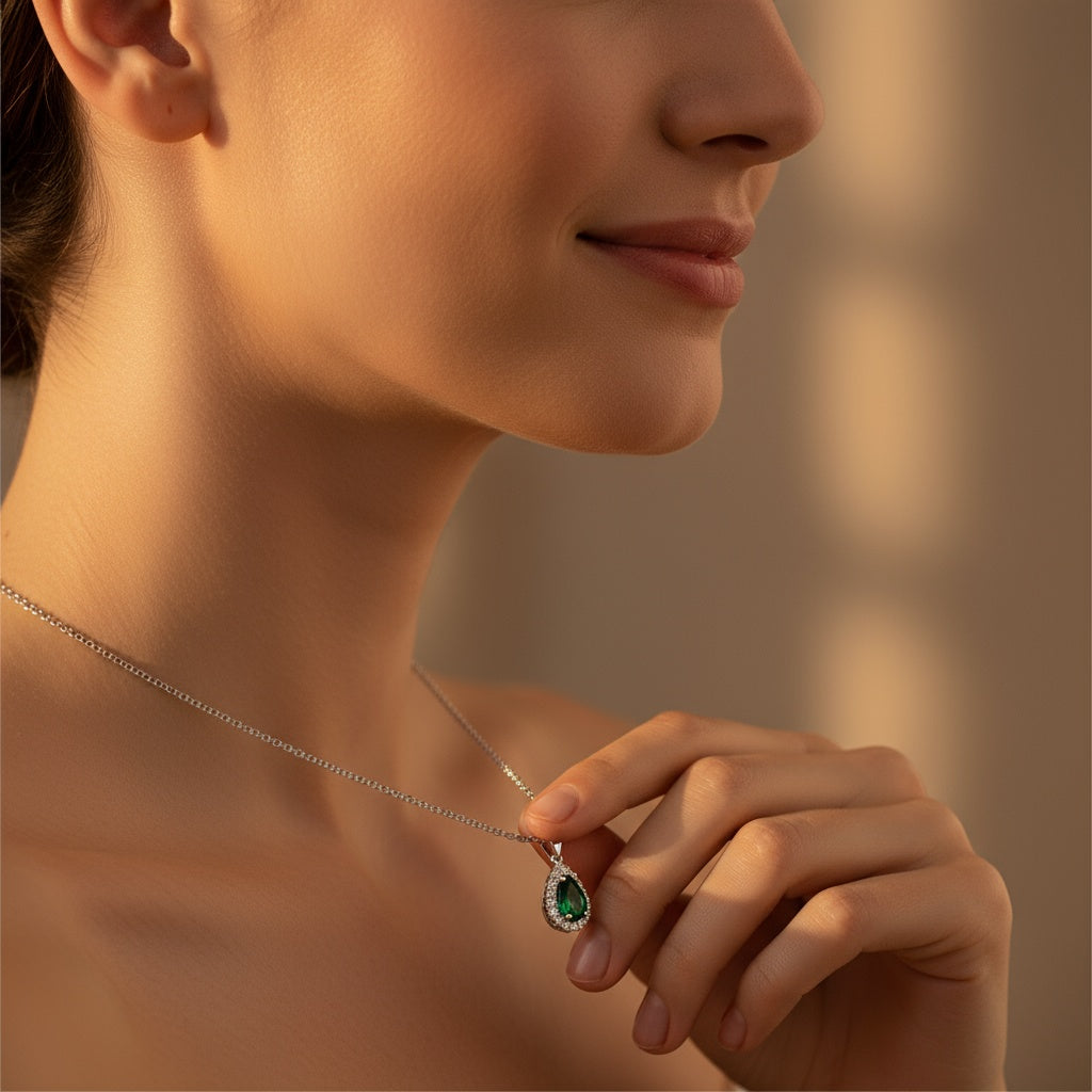 0,30 Karat Pırlantalı Zümrüt Kolye