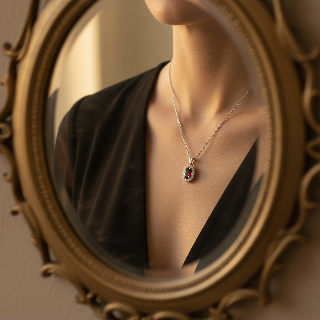 0,32 Karat Pırlantalı Yakut Kolye