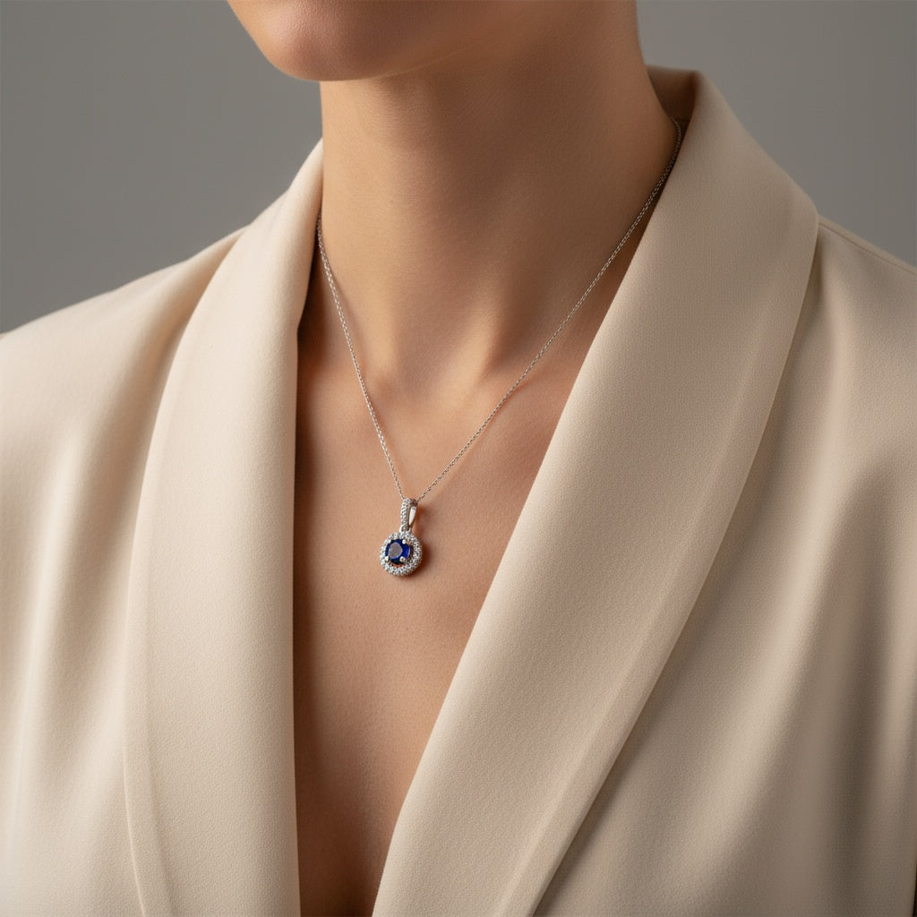 0,37 Karat Pırlanta Safir Kolye