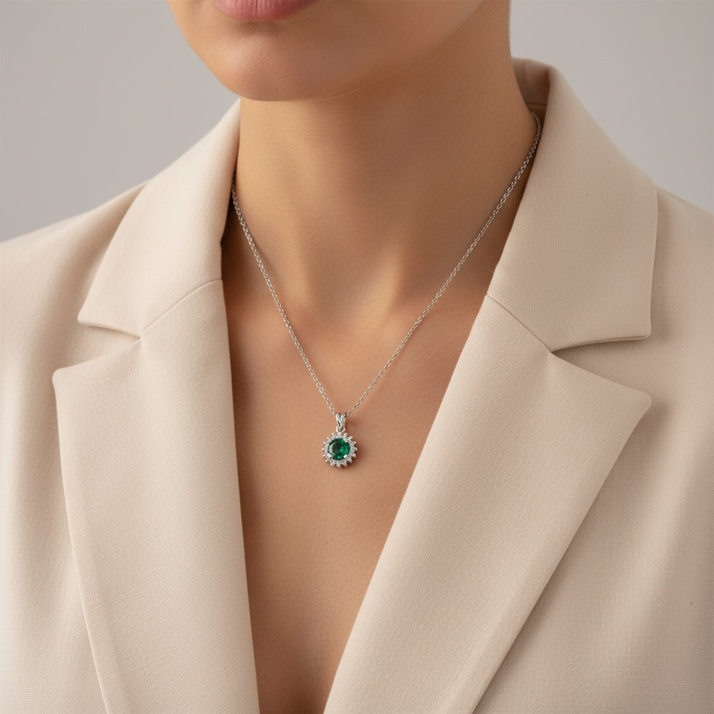 0,39 Karat Pırlantalı Zümrüt Kolye