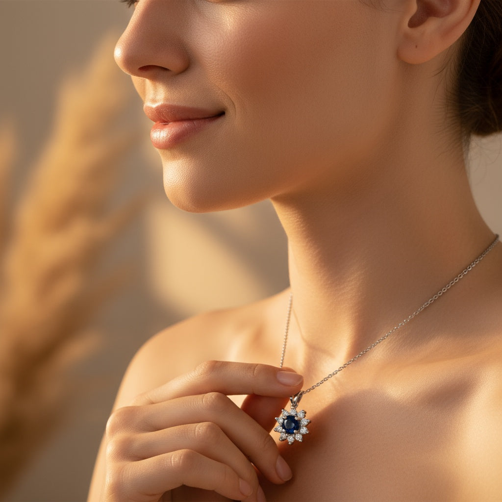 0,51 Karat Pırlantalı Safir Kolye