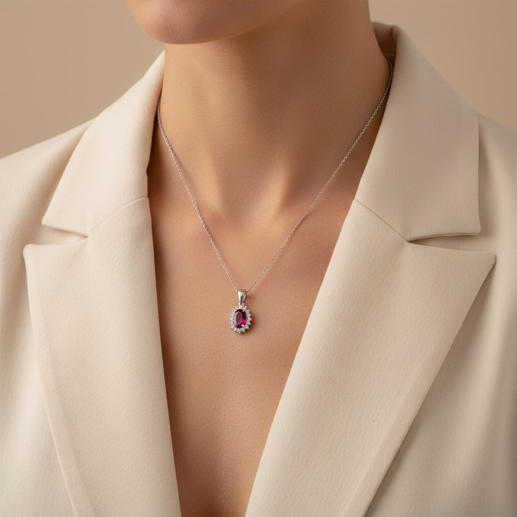 0,68 Karat Pırlantalı Yakut Kolye