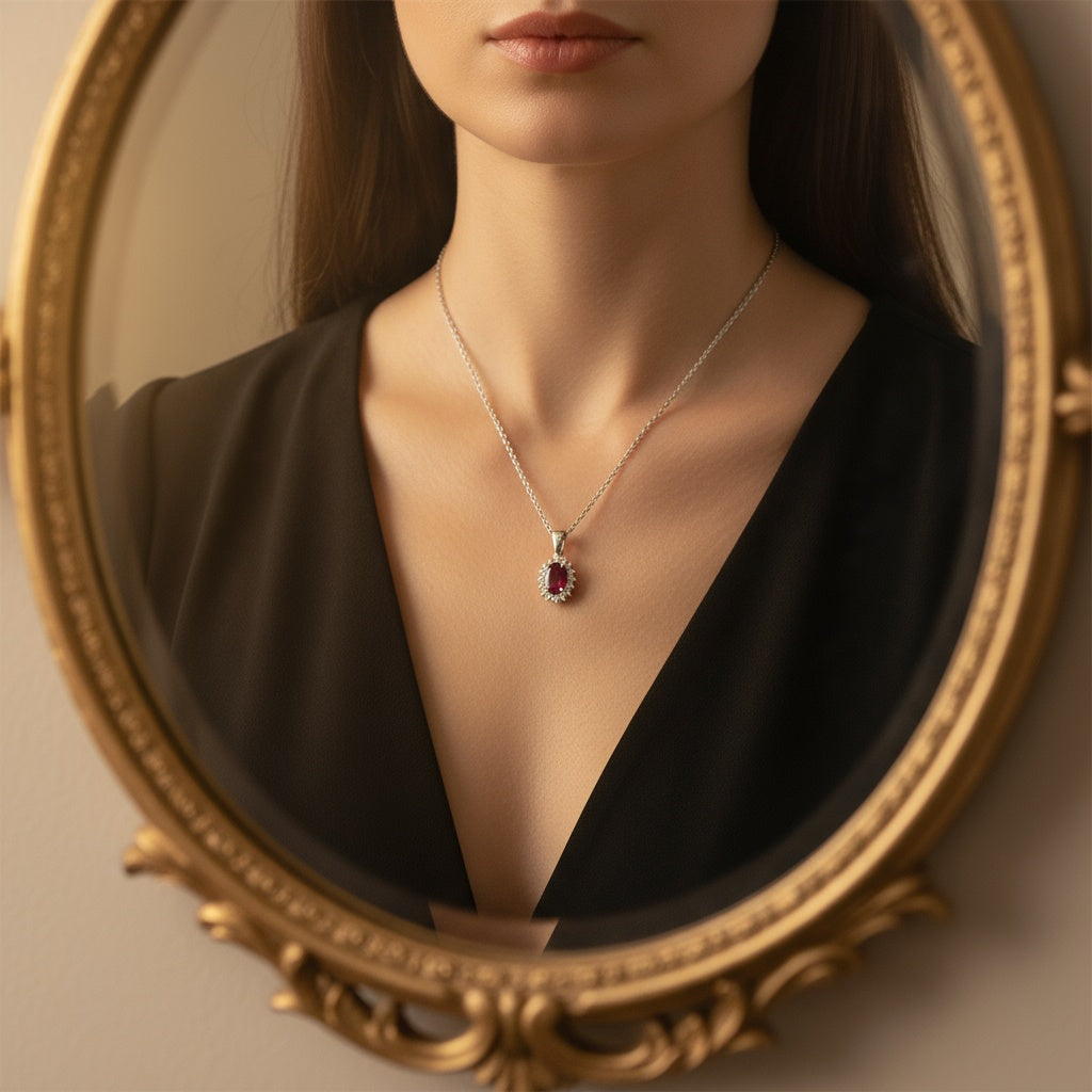 0,68 Karat Pırlantalı Yakut Kolye