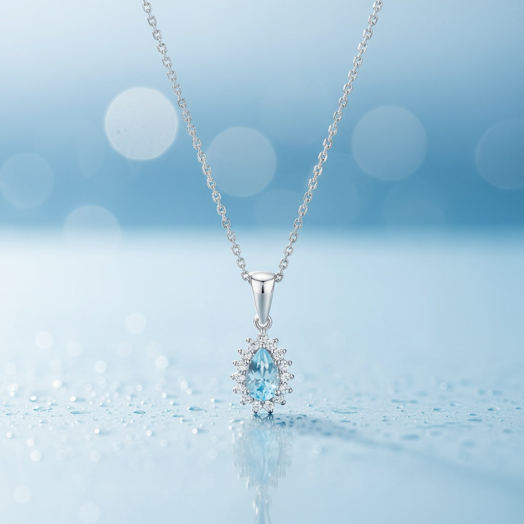0,33 Karat Pırlantalı Blue Topaz Kolye