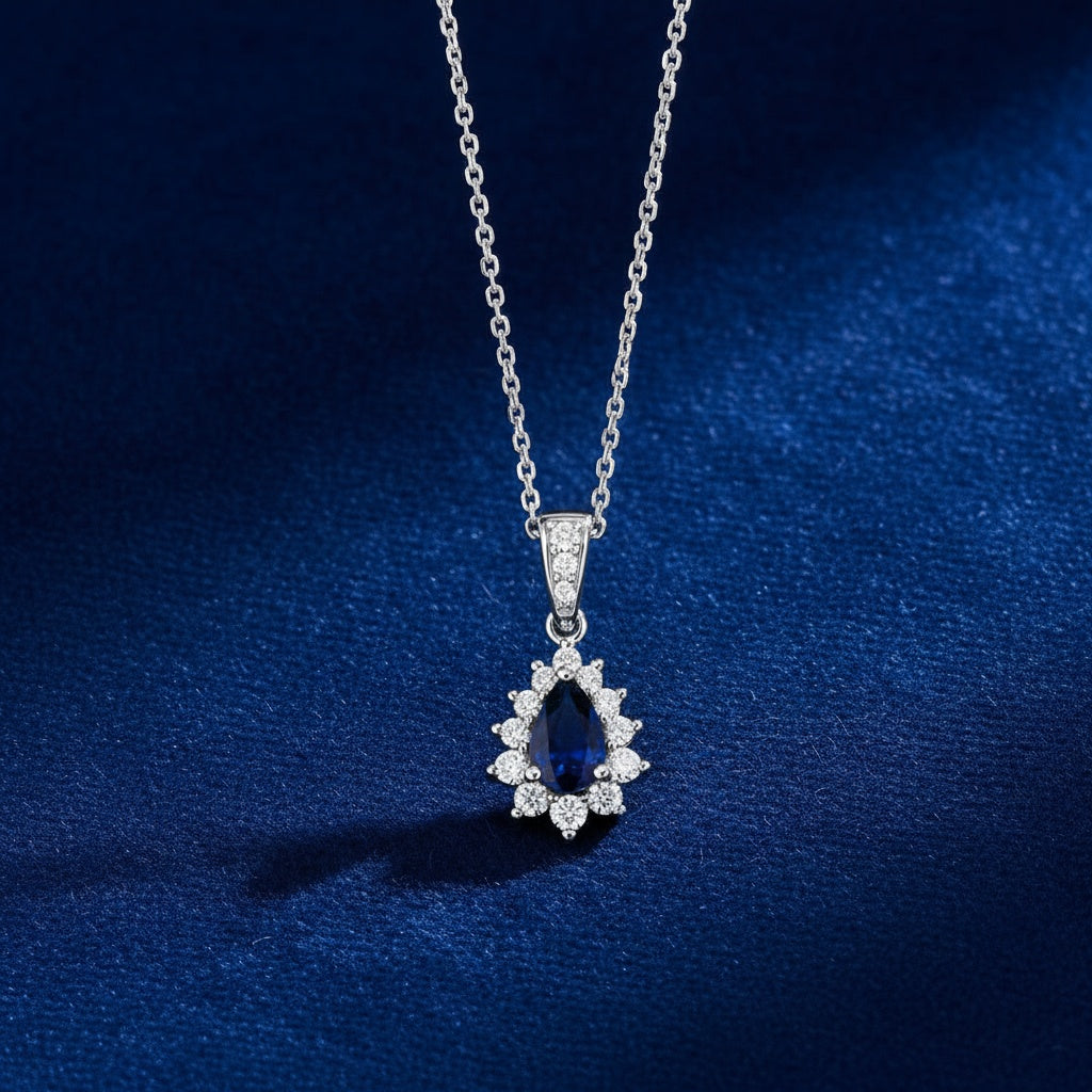 0,39 Karat Pırlantalı Safir Kolye