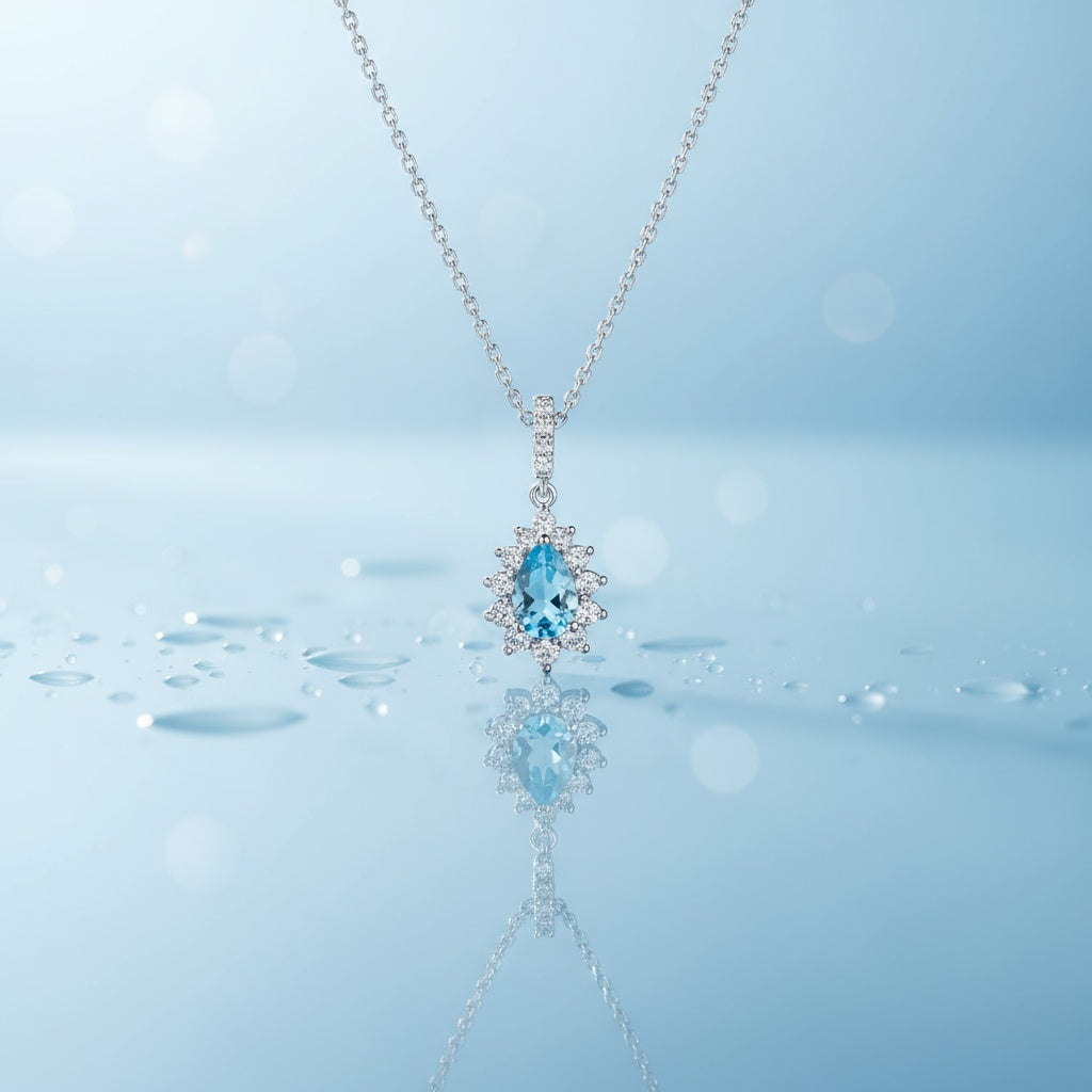 0,65 Karat Pırlantalı Blue Topaz Kolye