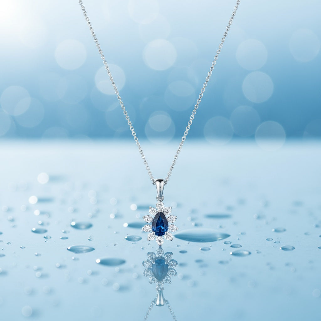 0,77 Karat Pırlantalı Safir Kolye