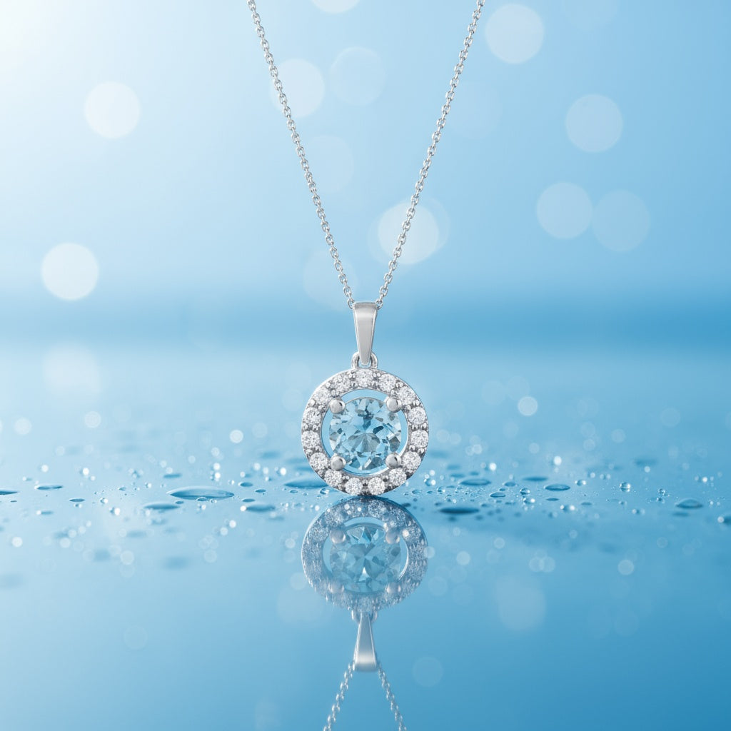 0,78 Karat Pırlantalı Aqua Marine Kolye