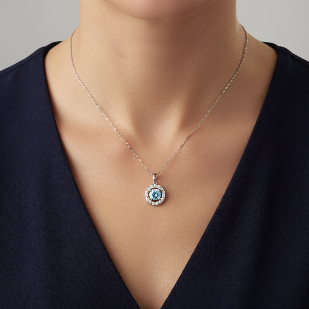 0,78 Karat Pırlantalı Aqua Marine Kolye