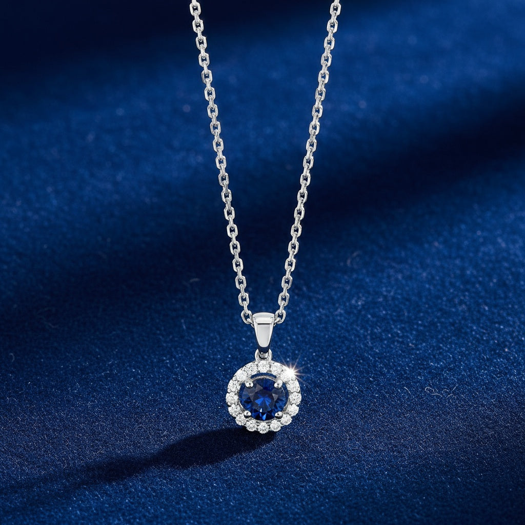 0,88 Karat Pırlantalı Safir Kolye