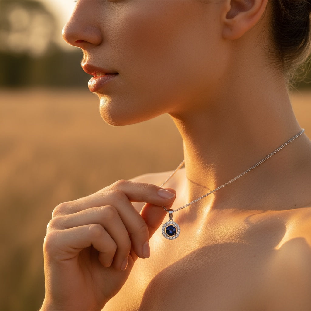 0,88 Karat Pırlantalı Safir Kolye