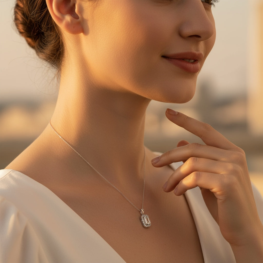 0,41 Karat Zümrüt Kesim Pırlanta Kolye "Leda"