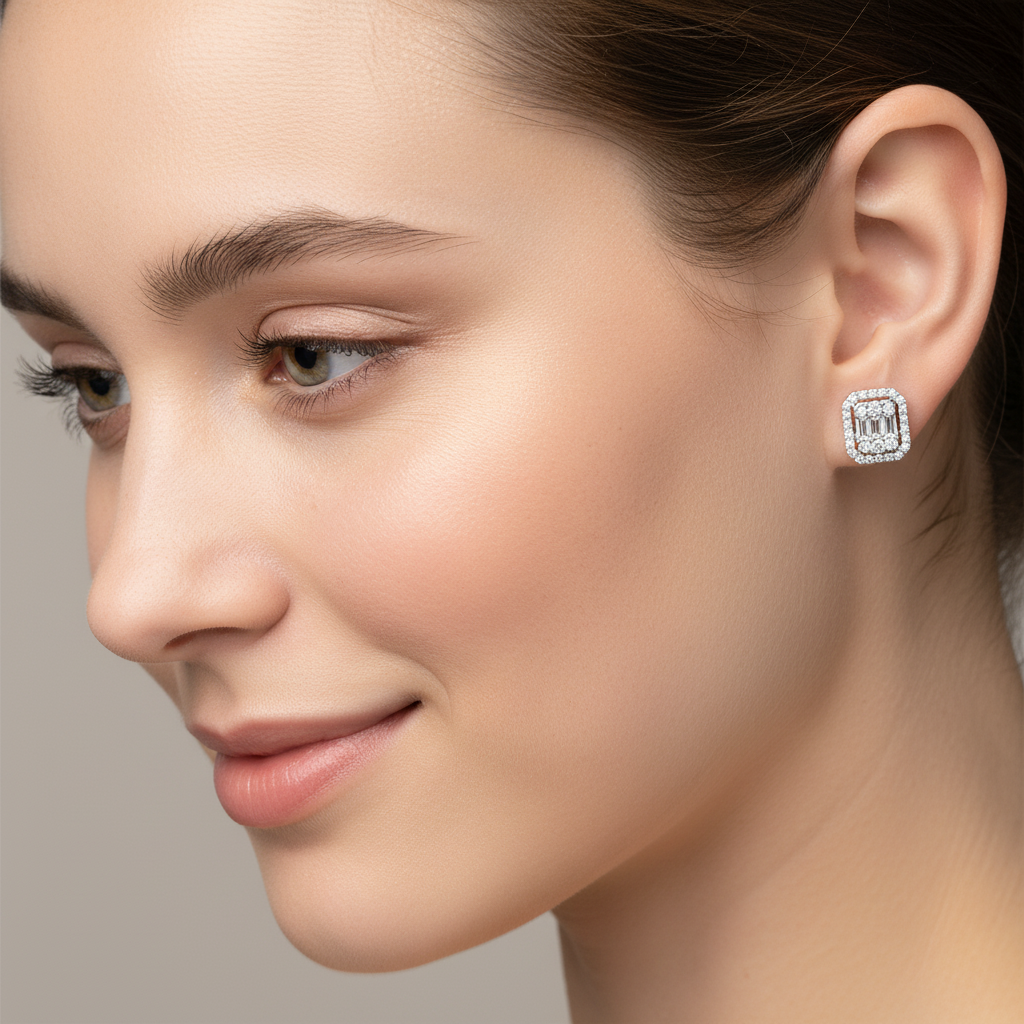 0,80 Karat Baget Pırlanta Küpe "İLMA"