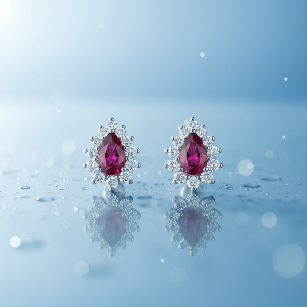 0,69 Karat Pırlantalı Yakut Küpe