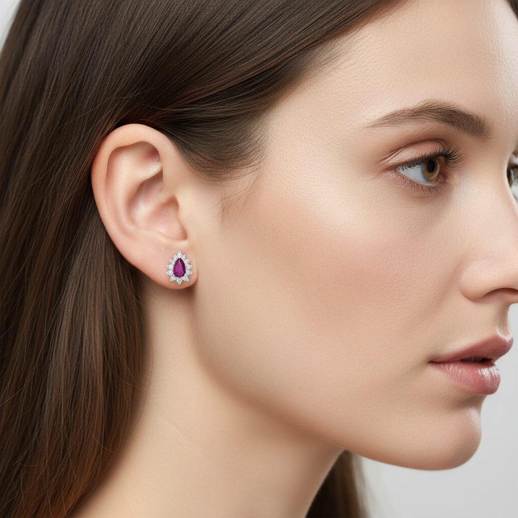 0,69 Karat Pırlantalı Yakut Küpe