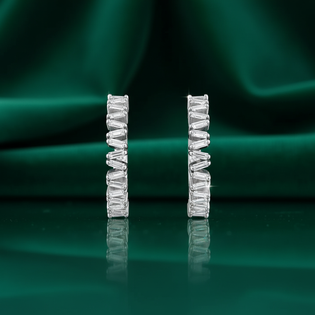 0,97 Karat Pırlanta Baget Halka Küpe