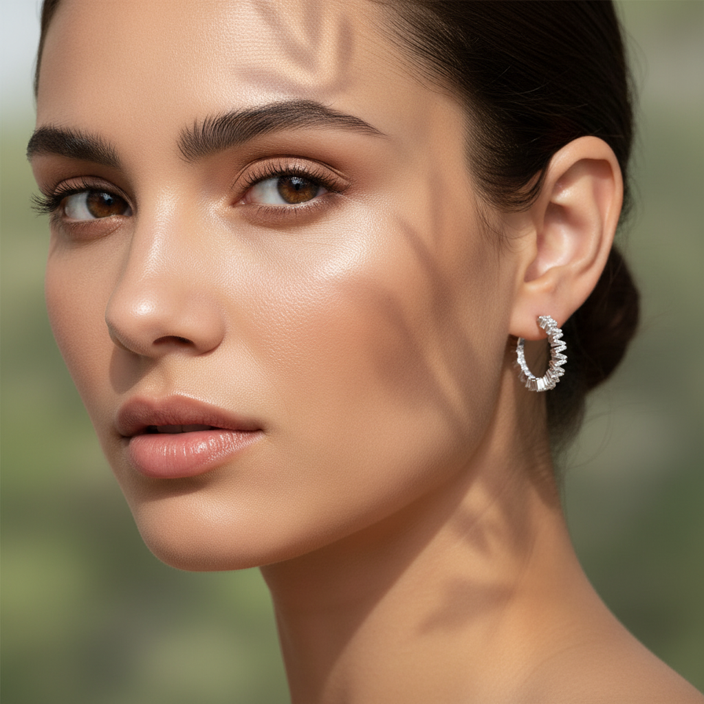 0,97 Karat Pırlanta Baget Halka Küpe