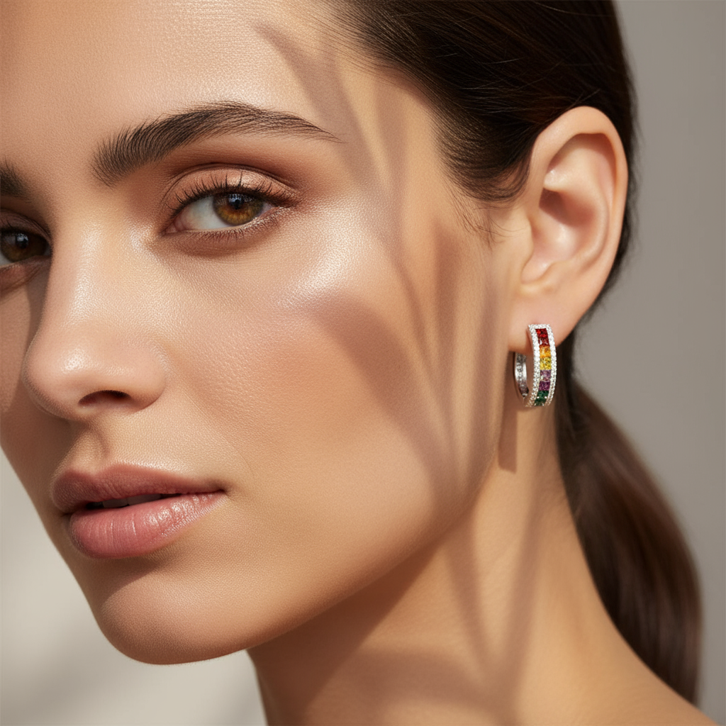 4,07 Karat Pırlanta Halka Küpe "Rainbow"