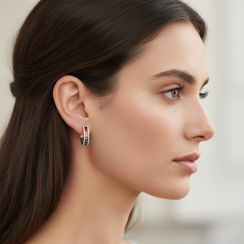 4,07 Karat Pırlanta Halka Küpe "Rainbow"