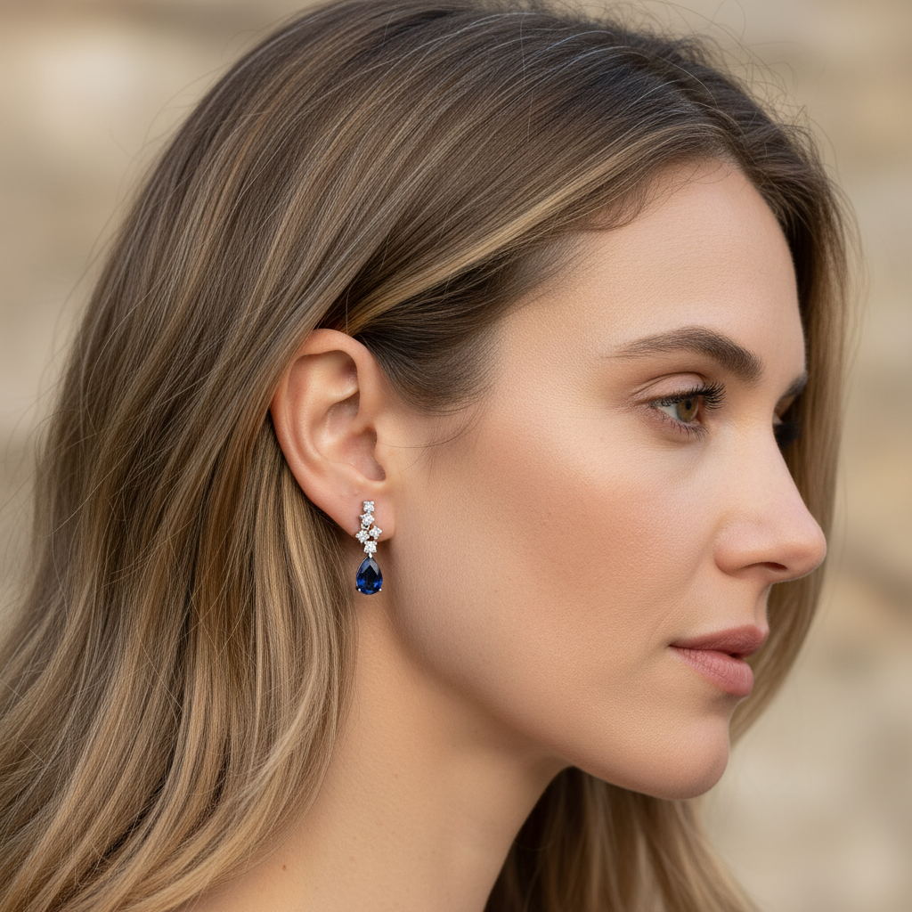 2,18 Karat Pırlanta Safir Küpe