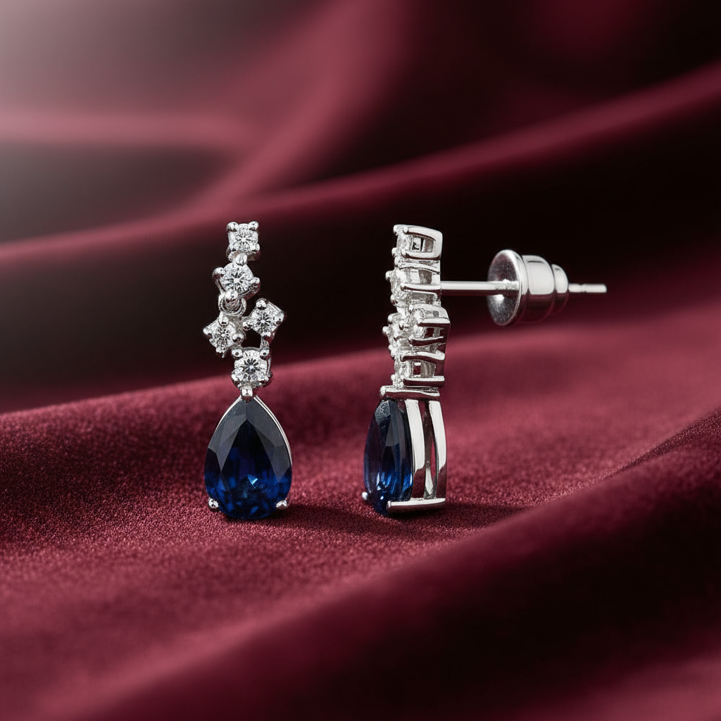 2,18 Karat Pırlanta Safir Küpe