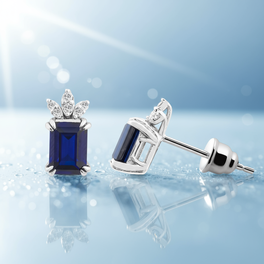 2,33 Karat Pırlantalı Safir Küpe