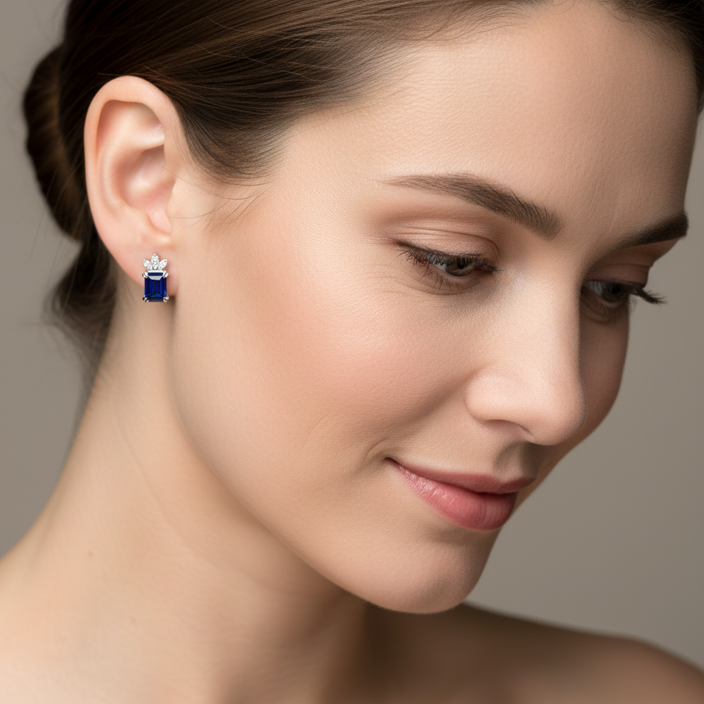 2,33 Karat Pırlantalı Safir Küpe