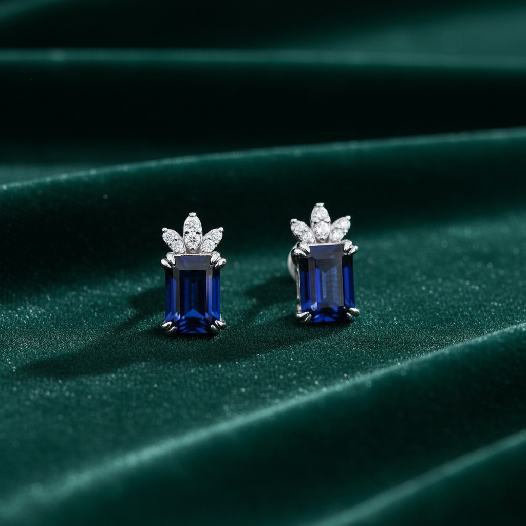 2,33 Karat Pırlantalı Safir Küpe