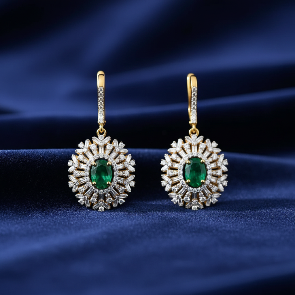 2,71 Karat Tasarım Pırlantalı Zümrüt Küpe "Cleopatra"