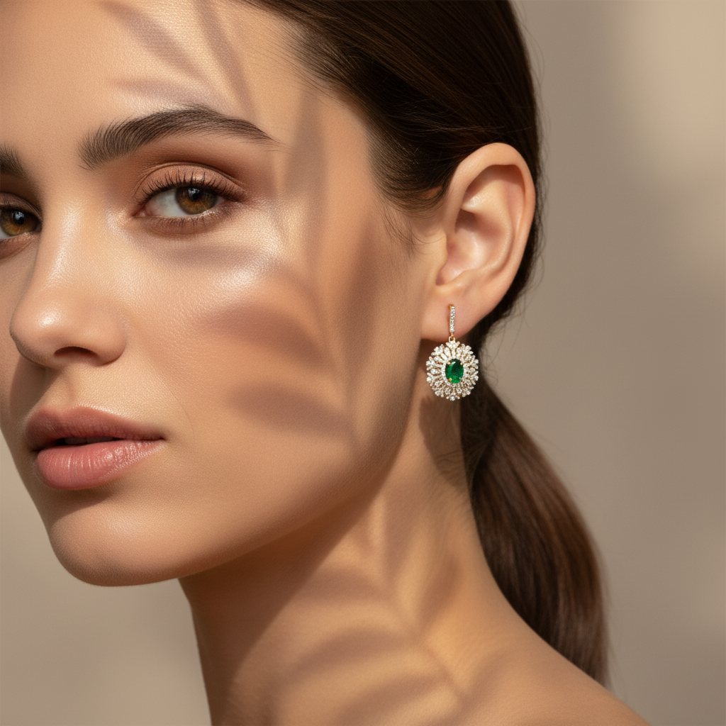 2,71 Karat Tasarım Pırlantalı Zümrüt Küpe "Cleopatra"