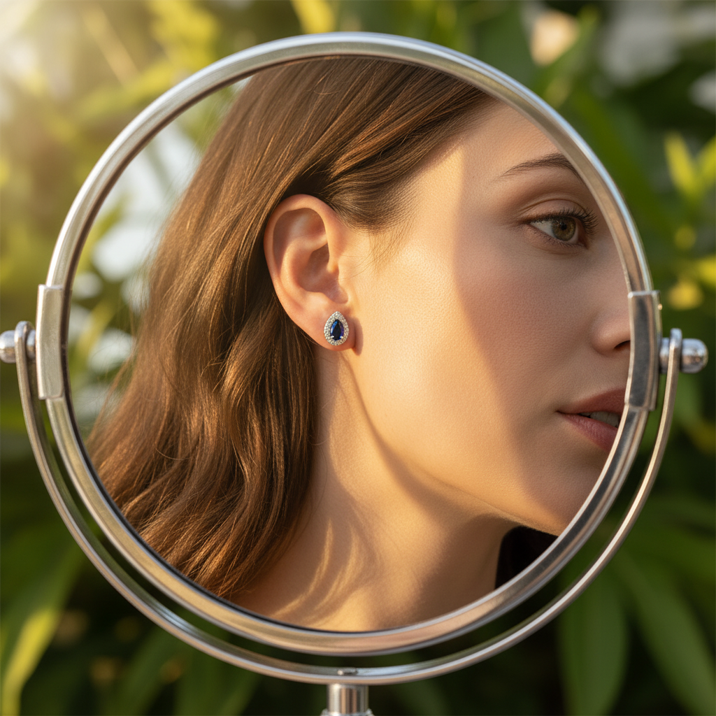 0,64 Karat Pırlanta Safir Küpe