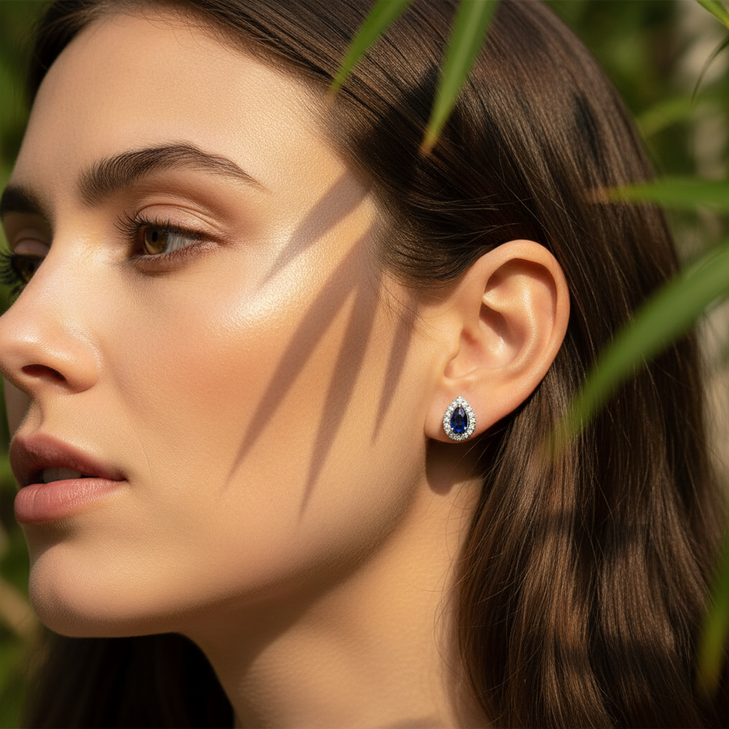 0,64 Karat Pırlanta Safir Küpe