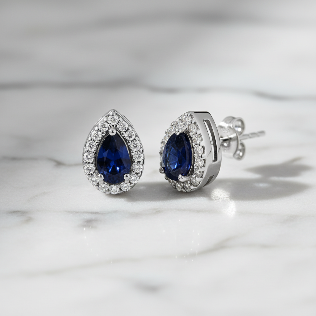 0,64 Karat Pırlanta Safir Küpe