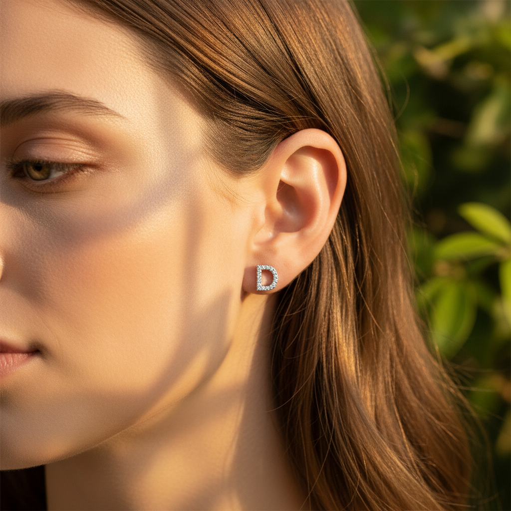 0,10 Karat Harfli Pırlanta Küpe ''D''