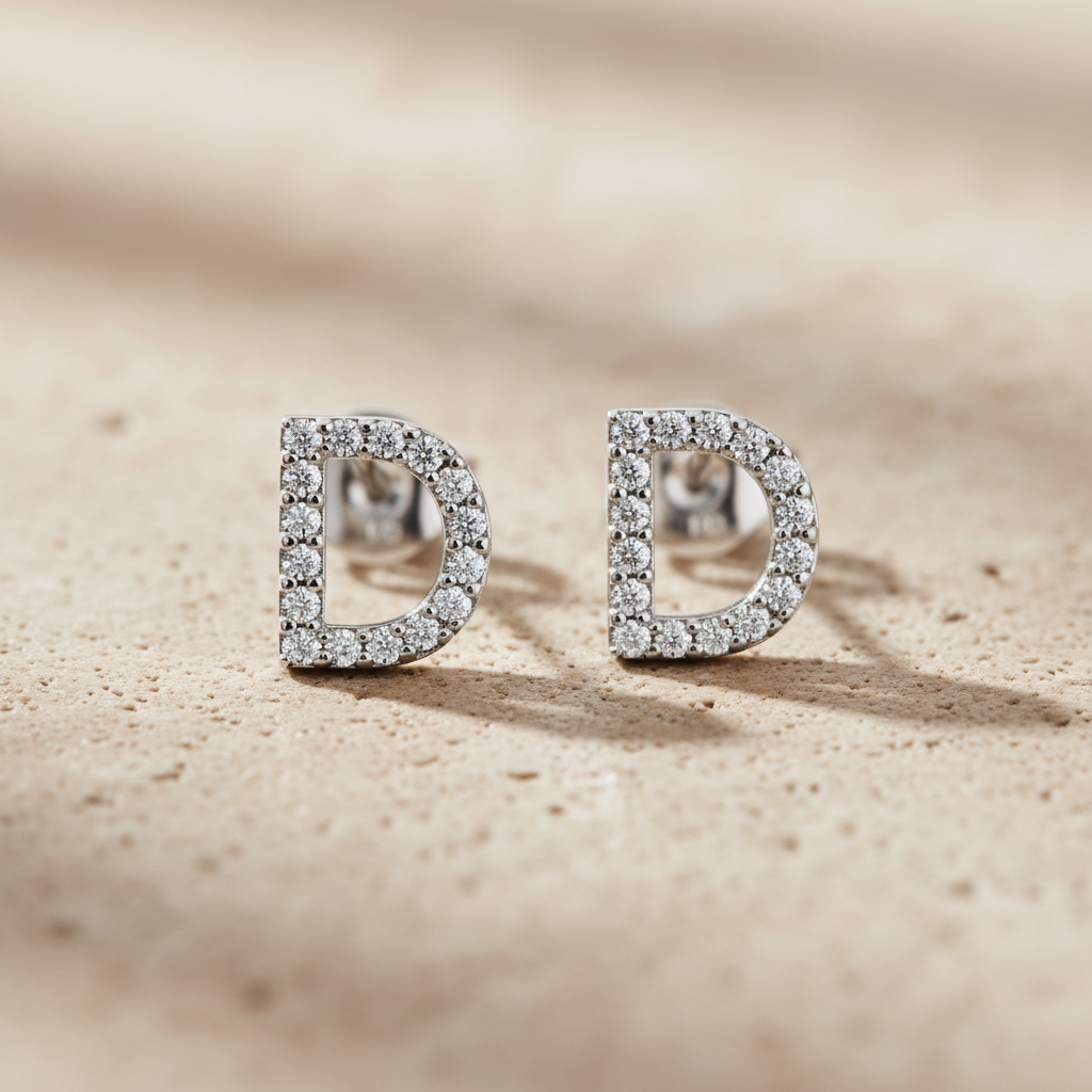 0,10 Karat Harfli Pırlanta Küpe ''D''