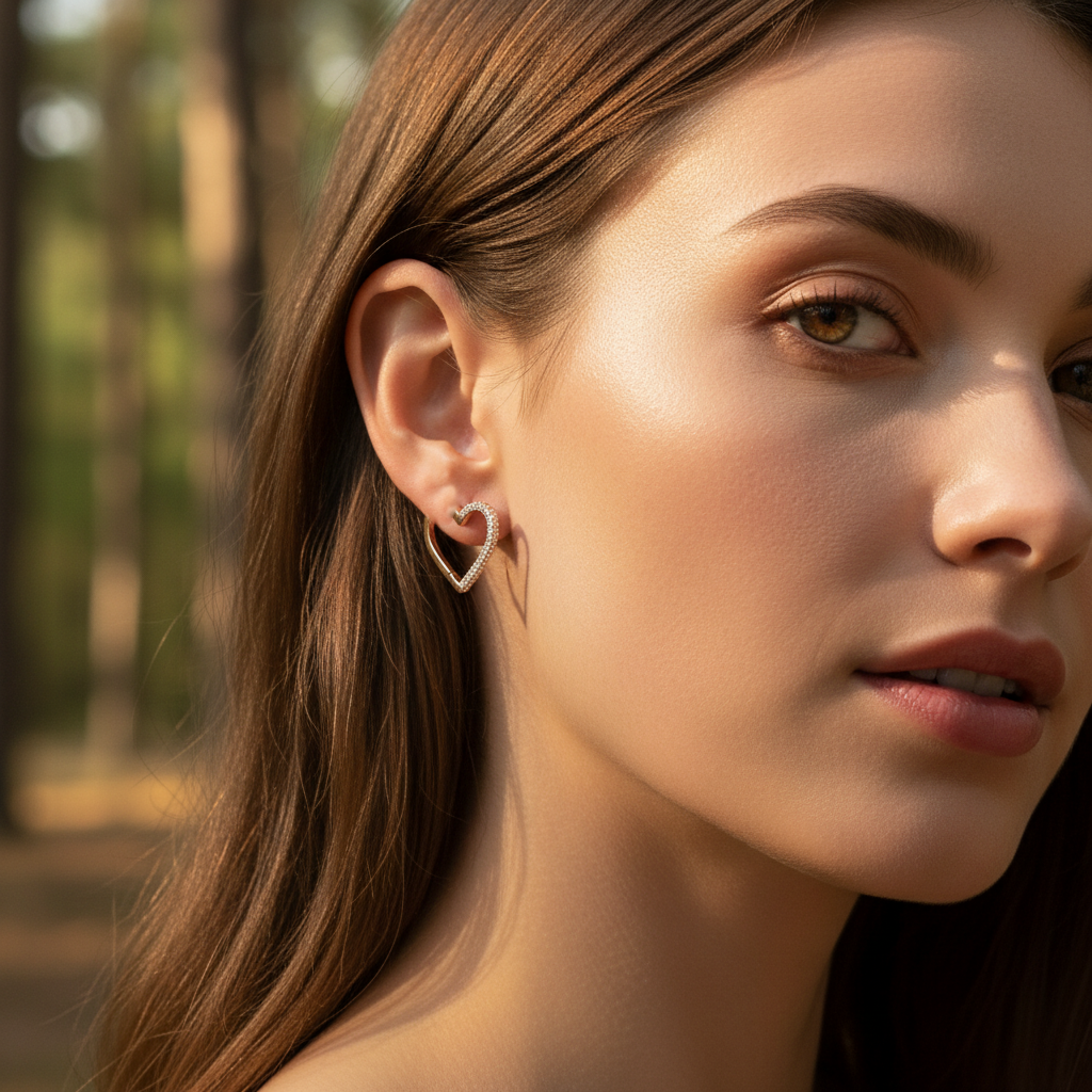 0,90 Karat Tasarım Pırlanta Küpe "Kalp"