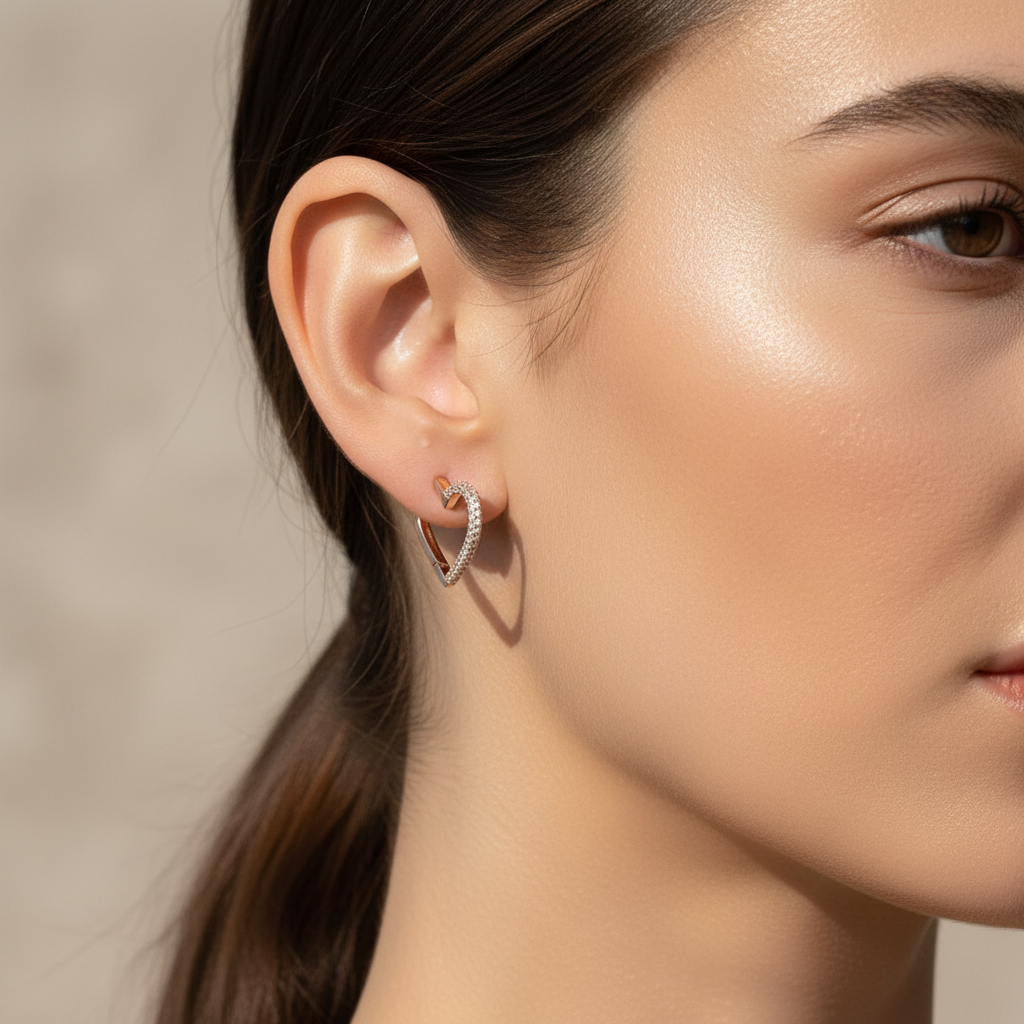 0,90 Karat Tasarım Pırlanta Küpe "Kalp"