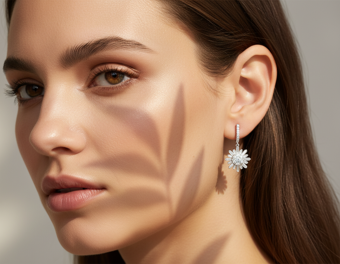 0,78 Karat Tasarım Pırlanta Küpe "Güneş"