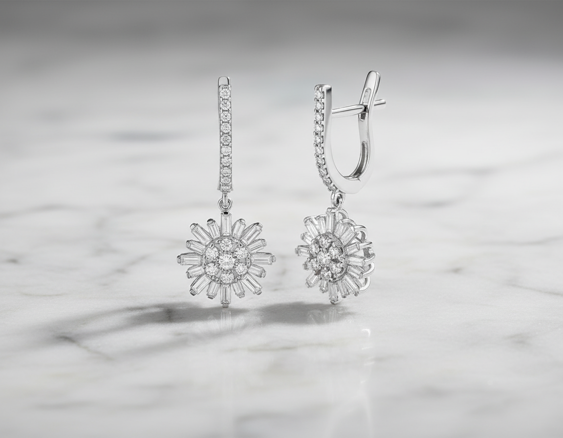 0,78 Karat Tasarım Pırlanta Küpe "Güneş"