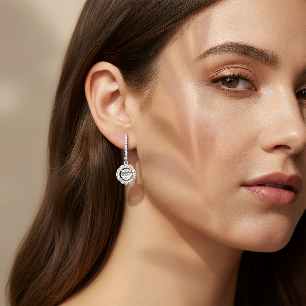 0,76 Karat Tasarım Baget Pırlanta Küpe