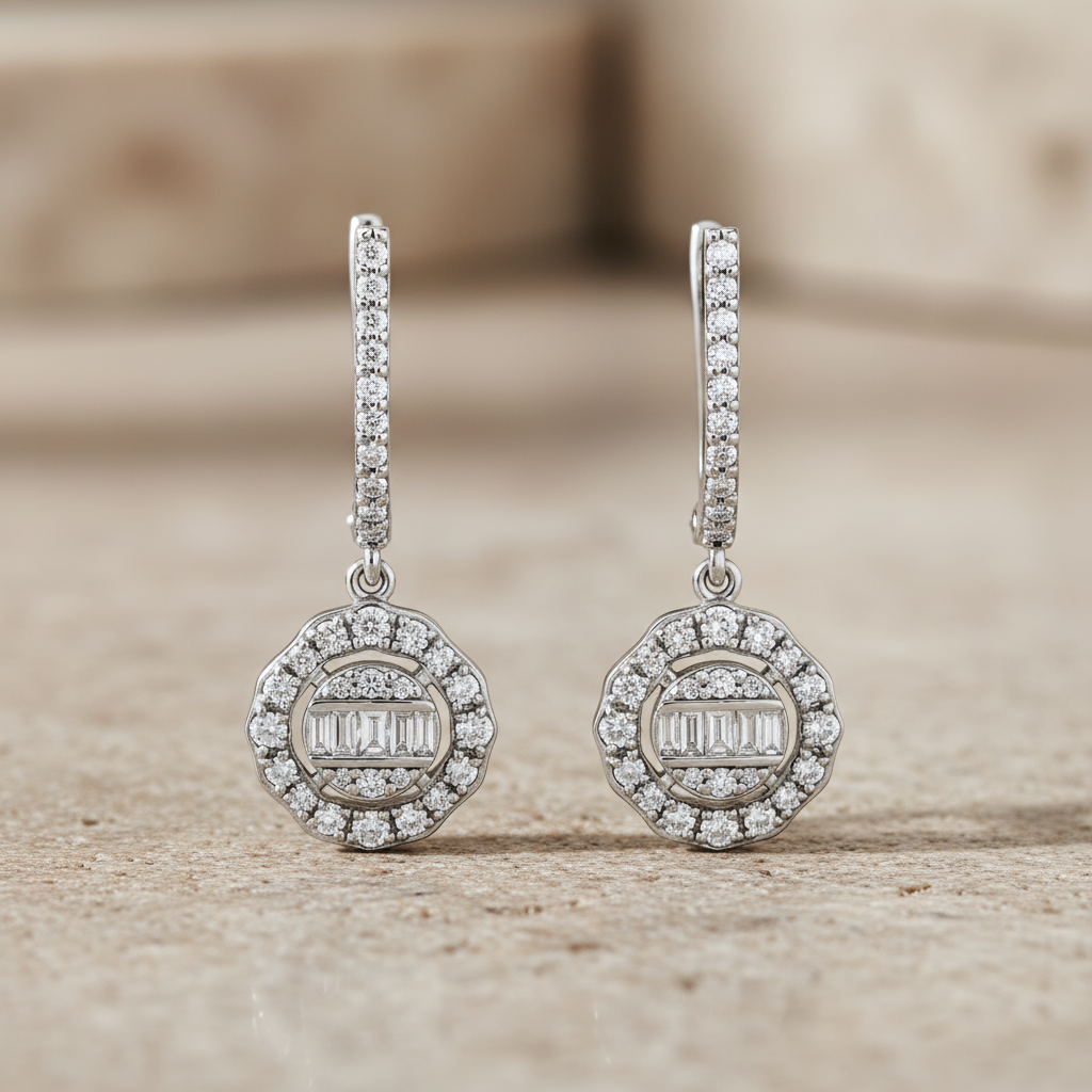 0,76 Karat Tasarım Baget Pırlanta Küpe