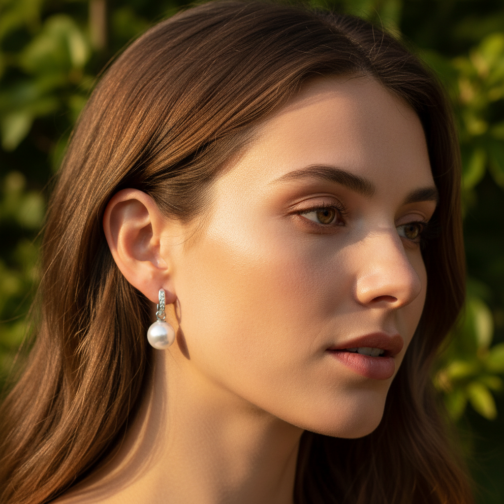 0,21 Karat Pırlantalı İnci Küpe