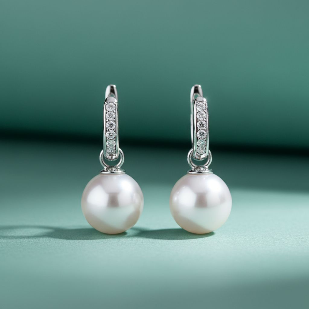 0,21 Karat Pırlantalı İnci Küpe