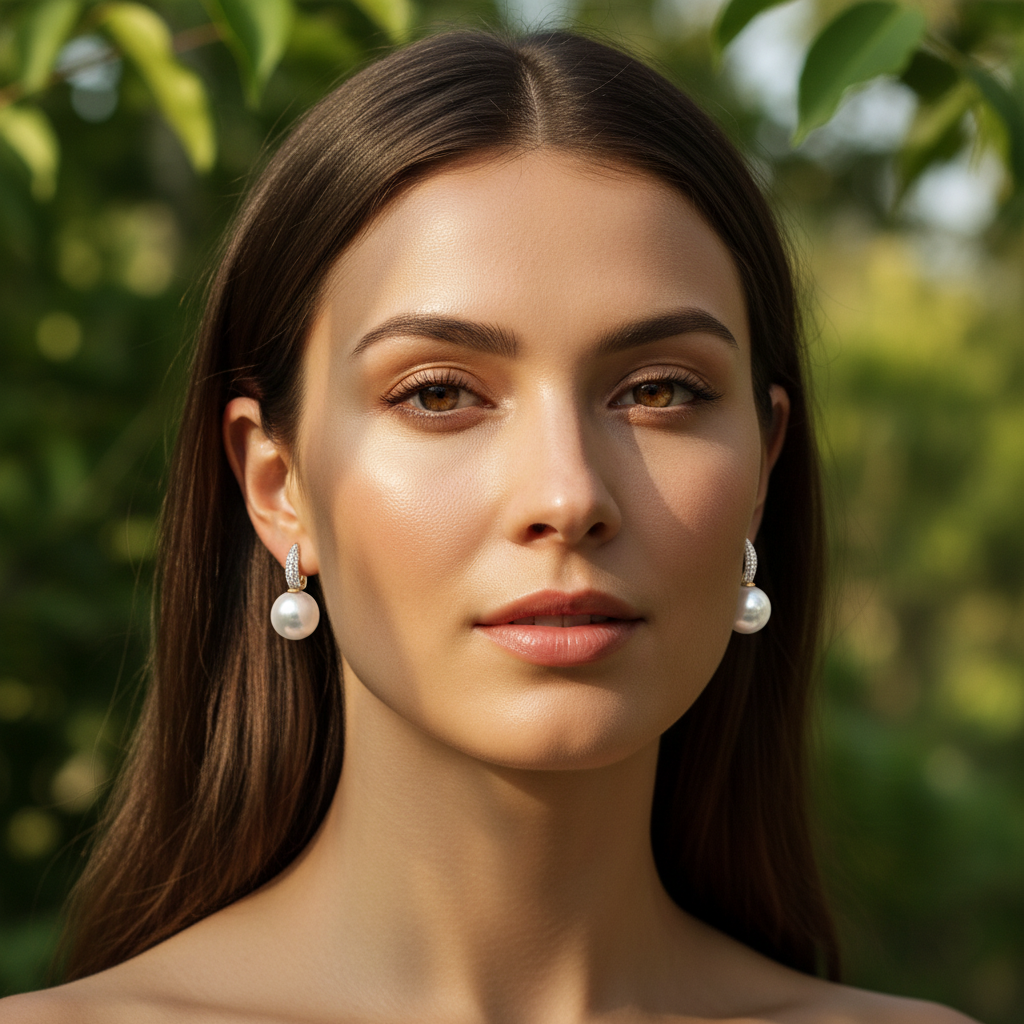 0,35 Karat Pırlantalı İnci Küpe