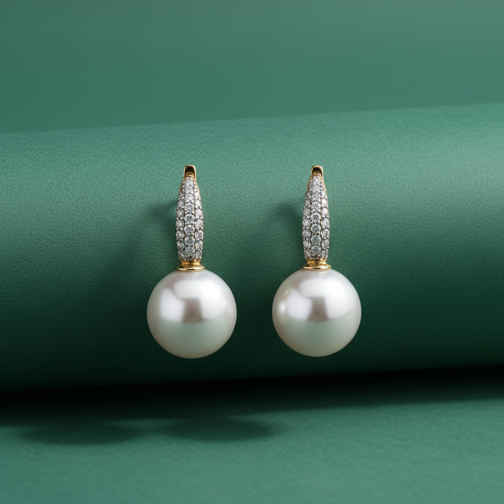 0,35 Karat Pırlantalı İnci Küpe